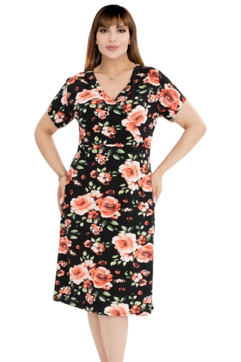 Rochie de zi, imprimeu multicolor, Roz