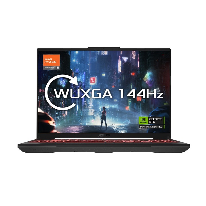 Лаптоп ASUS TUF Gaming A16, 16" WUXGA, AMD Ryzen 5 7535HS до 4,55 GHz, 8 GB RAM DDR5 4800, 512 GB SSD, NVIDIA GeForce RTX 4050 6 GB, Windows 11 Home, Mecha Grey DDR5