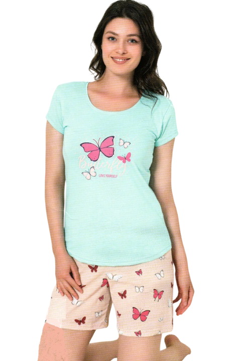 1Pijama Dama Suprem, Bumbac, Scurta, 2 piese, Vernil