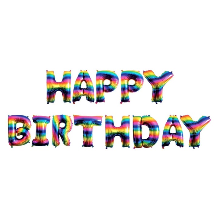 Метален фолиен балон Rainbow Letters "Честит рожден ден" 60 см