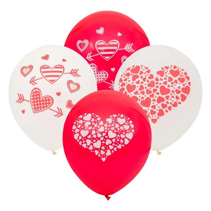 Парти балони Red White Heart 30см - 20бр