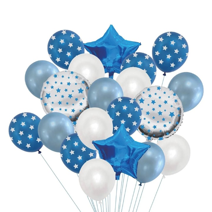 Кръгли фолиеви парти балони Blue Stars - 20бр