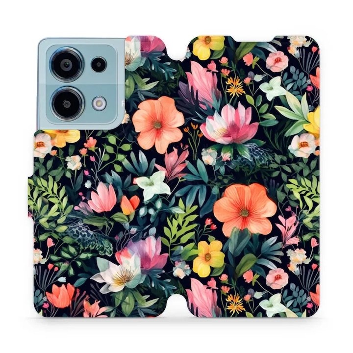 Mobiwear флип калъф за Xiaomi Redmi Note 13 Pro 4G / Poco M6 Pro 4G, дизайн на цветя, многоцветен, екологичен материал