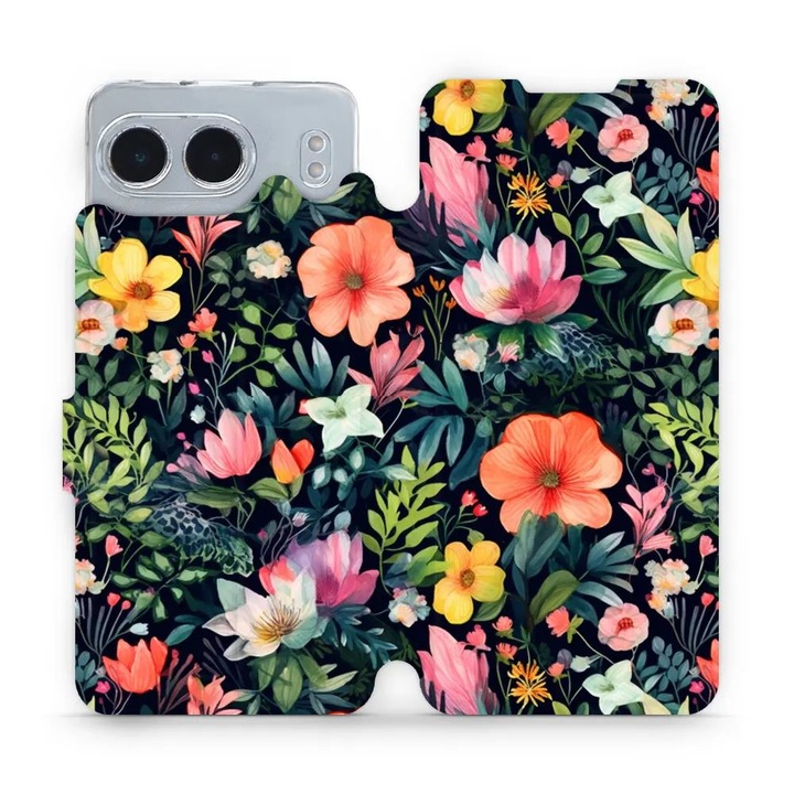 Mobiwear флип калъф за OnePlus Nord 4 5G, дизайн на цветя, многоцветен, екологичен материал