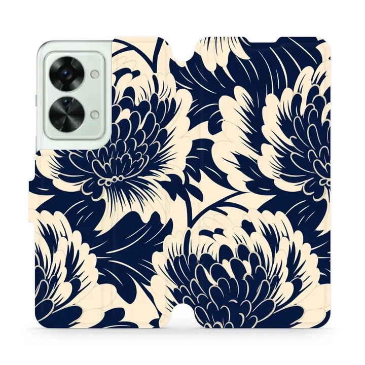 Mobiwear флип калъф за OnePlus Nord 2T 5G, дизайн на цветя, син, екологичен материал