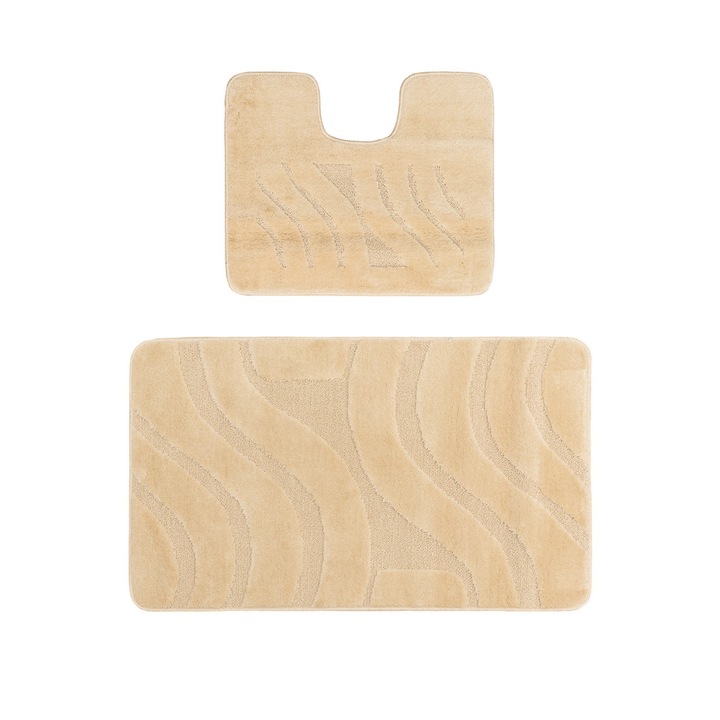 Комплект от 2 постелки за баня Модел Covorexpert Symphony 2540, Размери 50 x 80 / 40 x 50 см, Бежов, Противоплъзгащ, Антиалергичен, Полипропилен