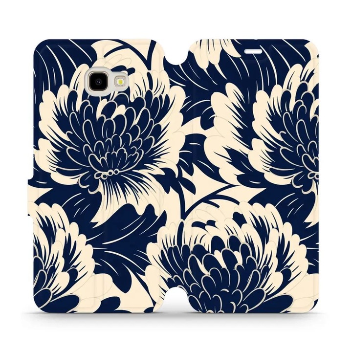 Husa flip Mobiwear pentru Samsung Galaxy J4 Plus, design floral, albastru, material ecologic