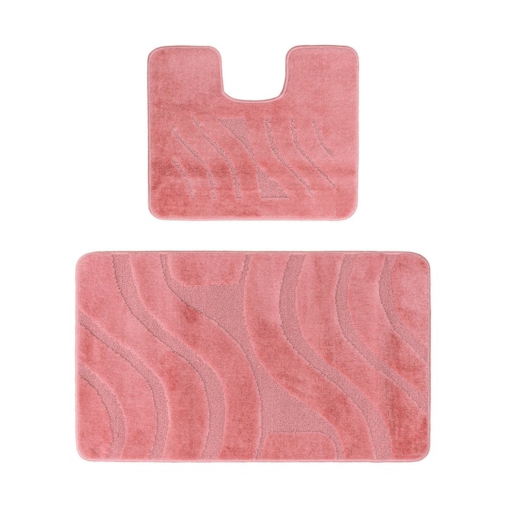 Комплект от 2 постелки за баня Модел Covorexpert Symphony 2580, Размери 60 x 100 / 50 x 60 см, Розови, Противоплъзгащи, Антиалергични, Полипропилен