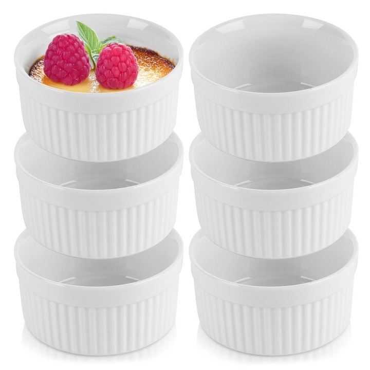 Set 6 boluri ceramice albe pentru prajituri, 10x10x5cm, 260ml
