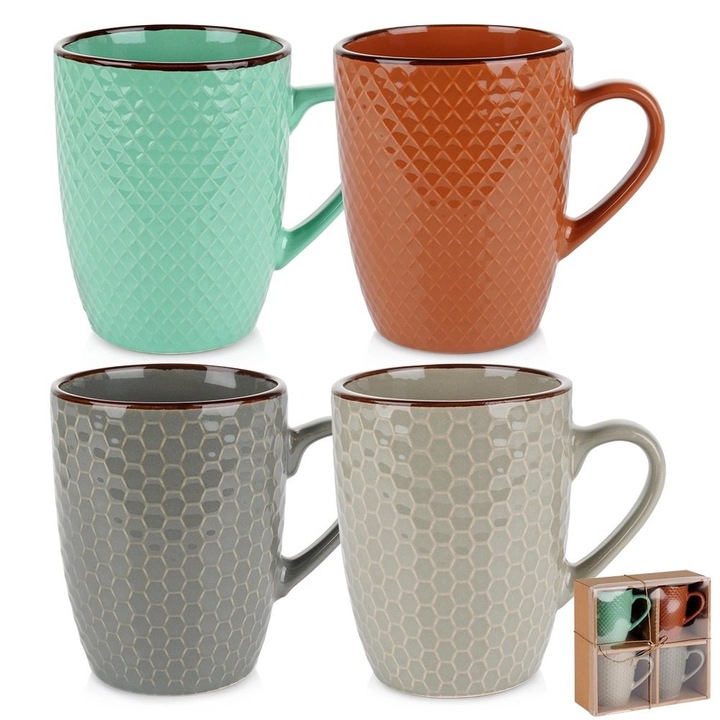 Set 4 cani ceramice 400 ml, multicolor, 12x8,7x11 cm