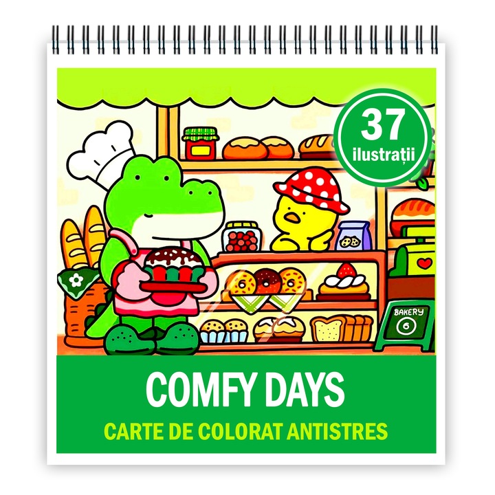 Антистрес книжка за оцветяване, 37 илюстрации на Comfy Days, 106 стр., Формат: 21x21 см, Издателство Cadouri Legendare