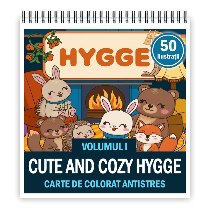 Mini kifestőkönyv pihenésre és stresszoldásra, 50 illusztráció Aranyos és hangulatos Hygge - I. kötet, 106 oldal, Formátum: 14,8x14,8cm, Cadouri Legendare Kiadó