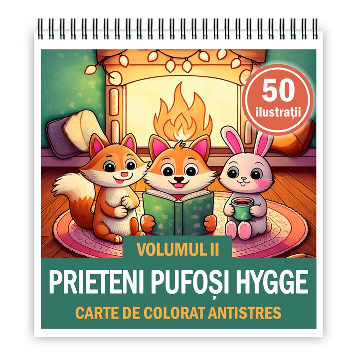 Mini kifestőkönyv kikapcsolódásra és stresszoldásra, 50 illusztráció Hygge Fluffy Friends - II. kötet, 106 oldal, Formátum: 14,8x14,8cm, Cadouri Legendare Kiadó