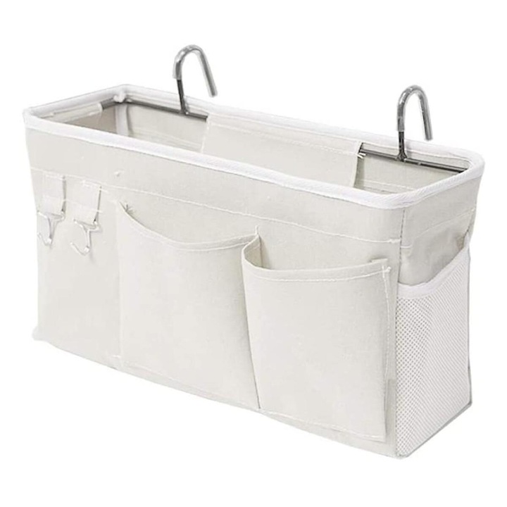 Органайзер за двуетажно легло Enforose, рамка за съхранение с джобове, бял, 38x13x21см