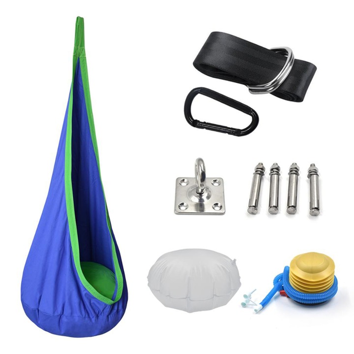 Balansoar pentru copii, Enforose, cu efect de imbratisare, material nylon lavabil, albastru, 150 lbs