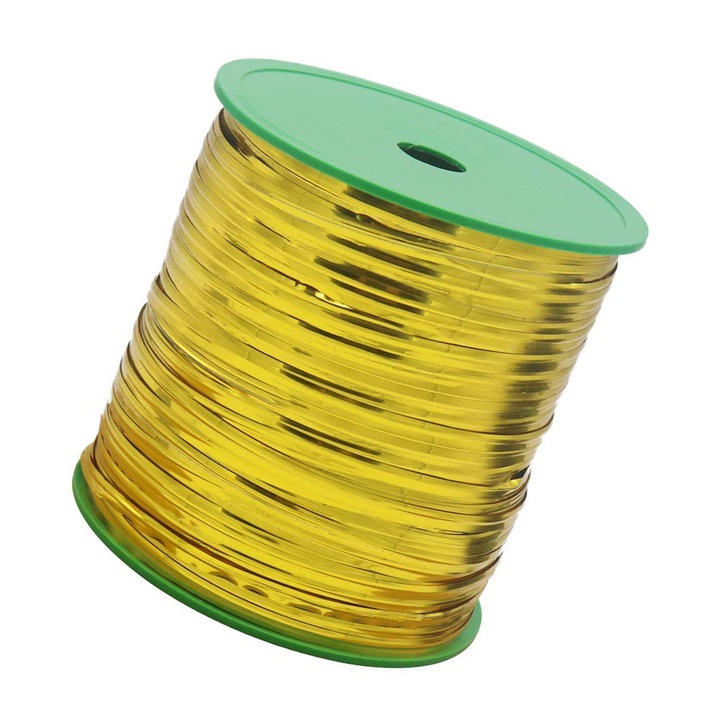 Ribona metalizata aurie ondulata, set 400 yarzi, textura crimpata, pentru ambalare cadouri si decoratiuni de petrecere