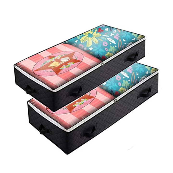 Organizator pliabil sub pat Enforose, set pungi de depozitare capacitate mare, manere intarite, fereastra transparenta, 40x60cm