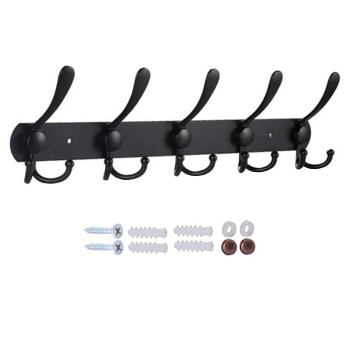 Cuier montat pe perete Enforose, capete rotunjite netede, antiderapant, utilizare versatila, inox, negru