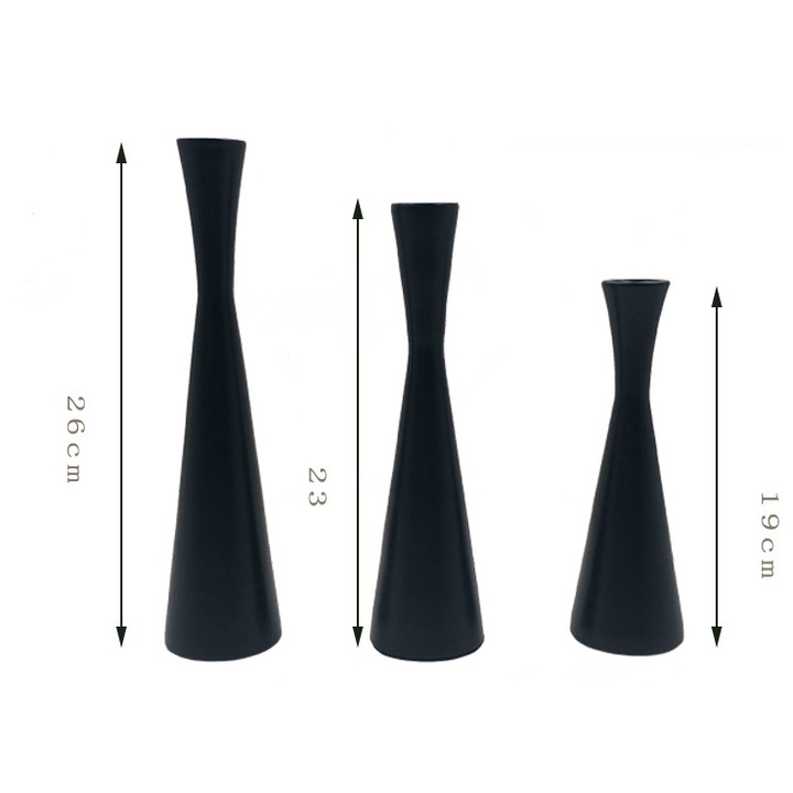 Set 3 suporturi lumanari metalice negre, vintage-modern, 3 dimensiuni