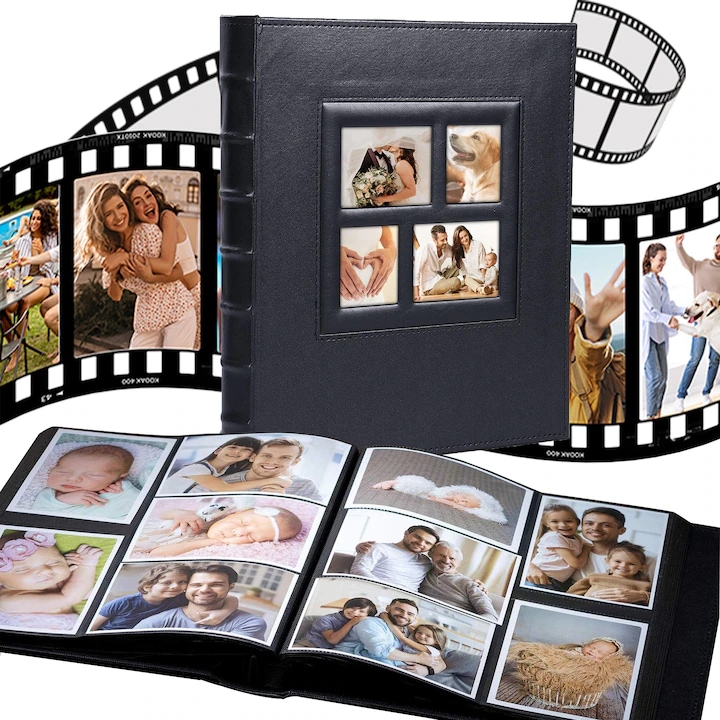 Set album foto memories, capacitate 600 de fotografii, kit album de insemnari, nunta, Ziua Indragostitilor, absolvire, ziua petrecerii, familie, crestere, 6 inch, buzunar, PU, ​​recorder moment de dragoste, negru
