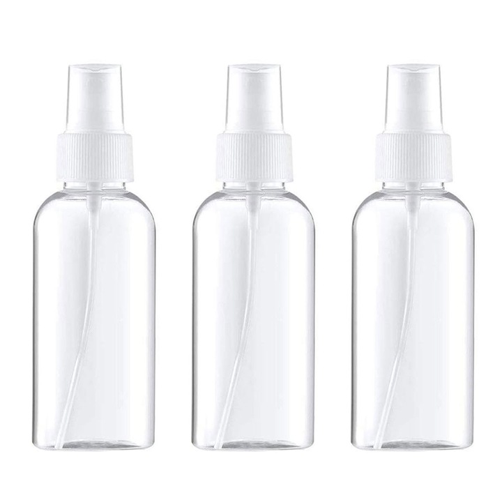 3 darabos, 30 ml-es műanyag finomköd permetező flakon szett, pumpás szórófejjel, üres, újrafelhasználható és újratölthető