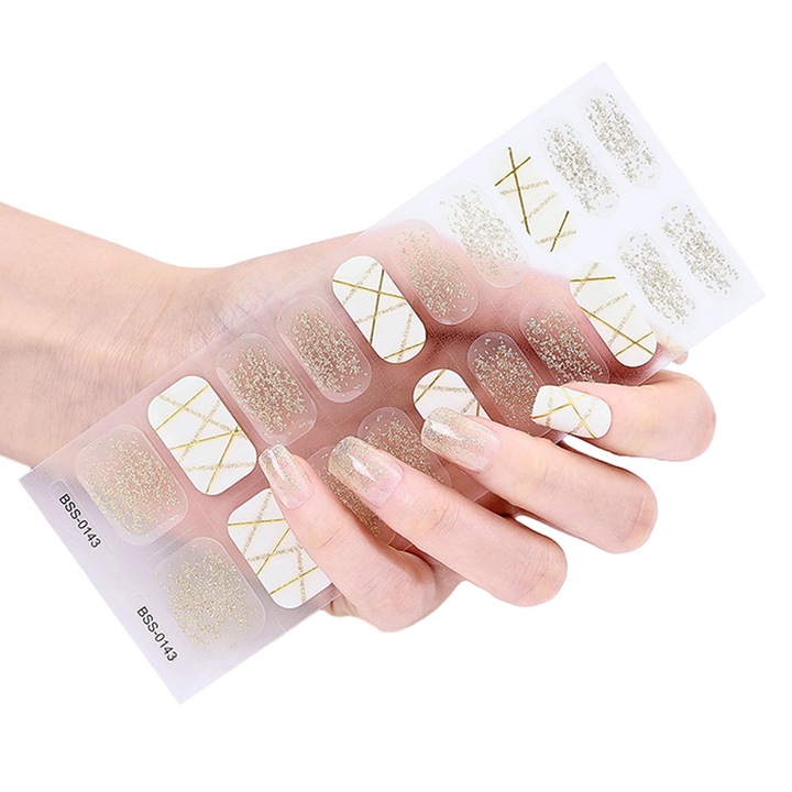 Set 20 bucati autocolante unghii QttvbTna, gel, multicolor, 17.5x7.3cm