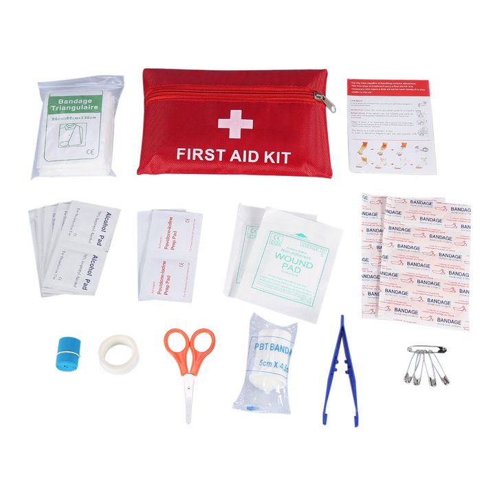Trusa de prim ajutor, 12 unelte de urgenta, geanta portabila, design cu fermoar, dimensiuni compacte