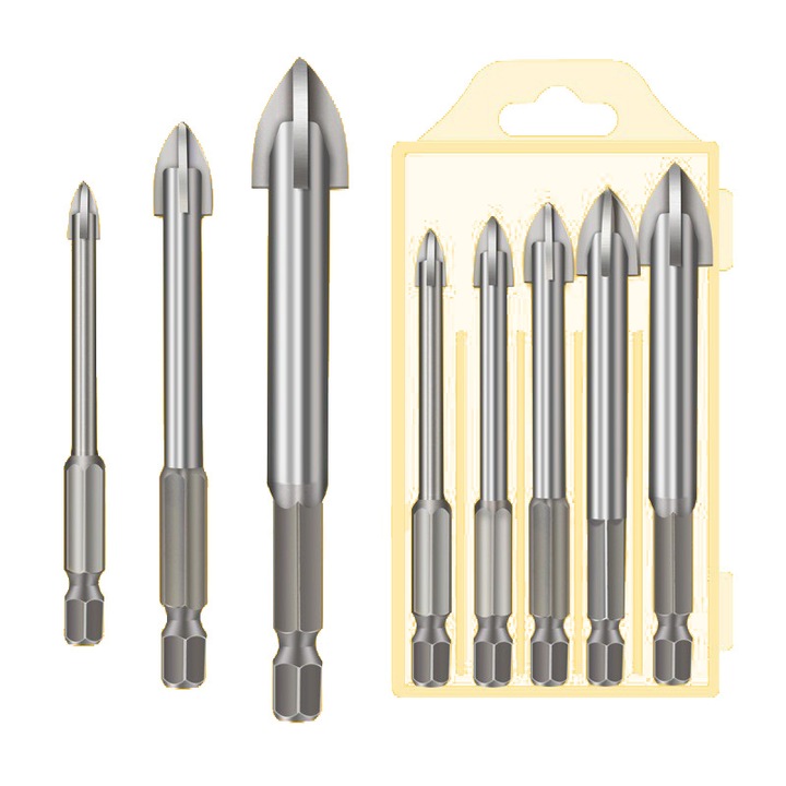 Set de burghie din carbura de tungsten, 5 piese, pentru metal, ceramica, beton, dimensiuni variate