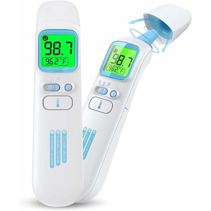 Termometru digital pentru frunte si ureche, cu alerta de febra, ecran LCD, functie de memorie, 1PC