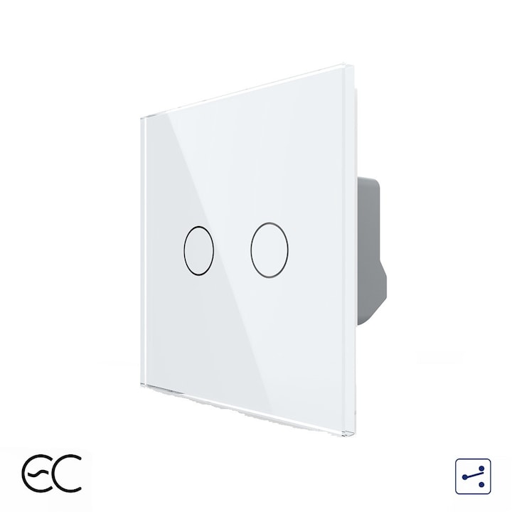 Intrerupator dublu cap scara, cruce cu Touch LIVOLO din Sticla, Protocol ZigBee EC, Alb