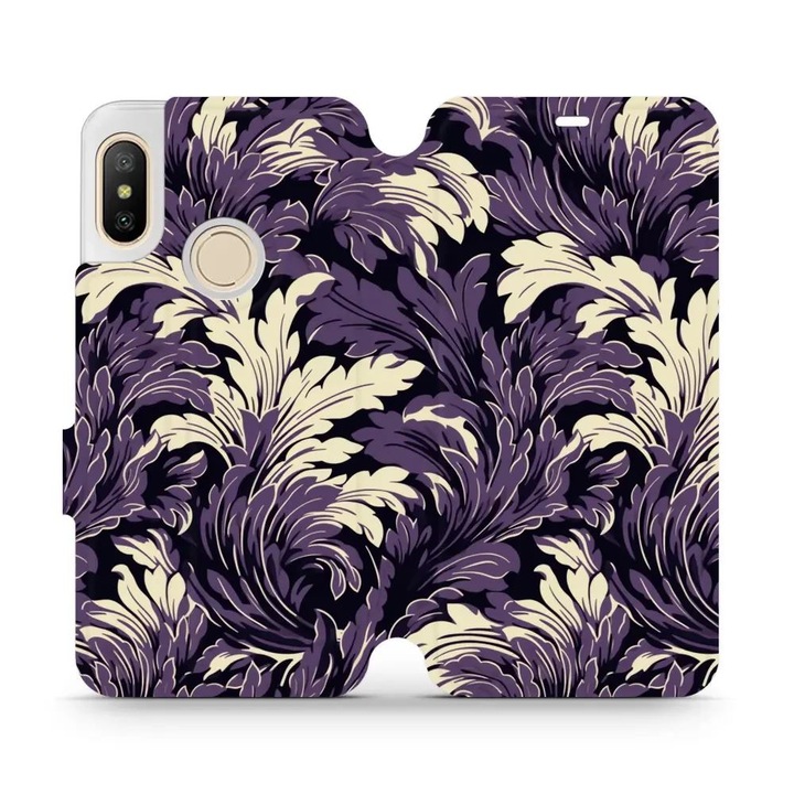 Husa flip Mobiwear pentru Xiaomi Mi A2 Lite, design flori, protectie completa, culoare mov