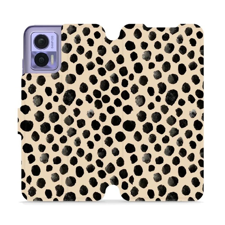 Husa flip Mobiwear pentru Motorola Edge 30 Neo, design elegant, rezistent la socuri si zgarieturi, bej, set