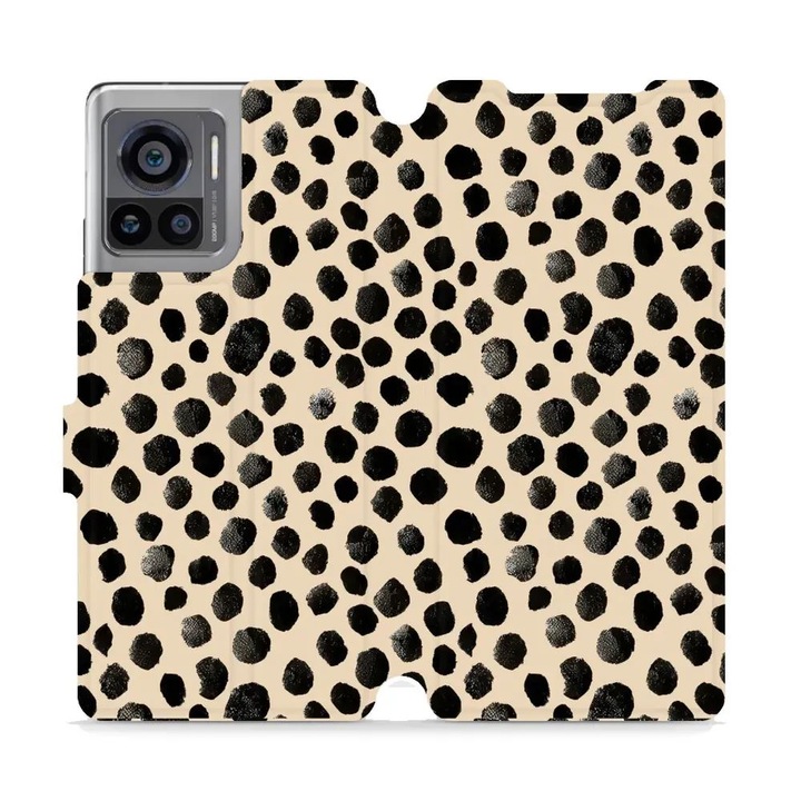 Калъф флип Mobiwear за Motorola Edge 30 Ultra, елегантен дизайн, устойчив на удари и надрасквания, бежов, комплект