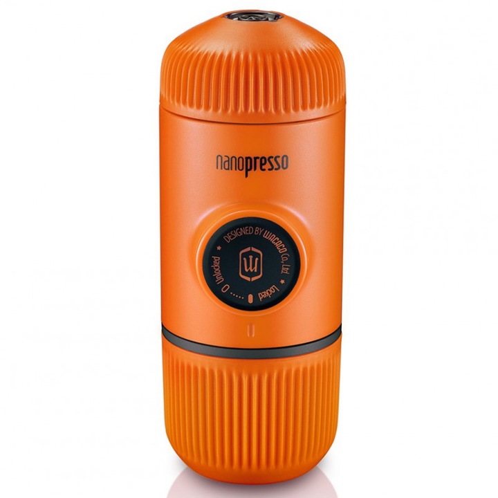 Hordozható kávéfőző, Wacaco Nanopresso Orange Patrol, 18bar, 80 ml, Őrölt kávéhoz, Nincs szükség töltésre és akkumulátorokra, Narancs