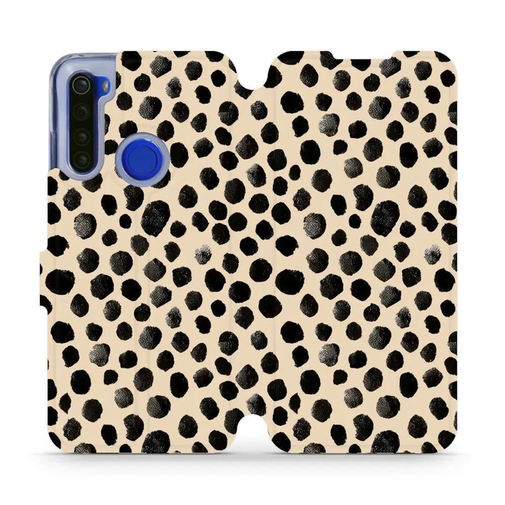 Husa flip Mobiwear pentru Xiaomi Redmi Note 8T, design elegant, rezistent la socuri si zgarieturi, bej, set 1 husa