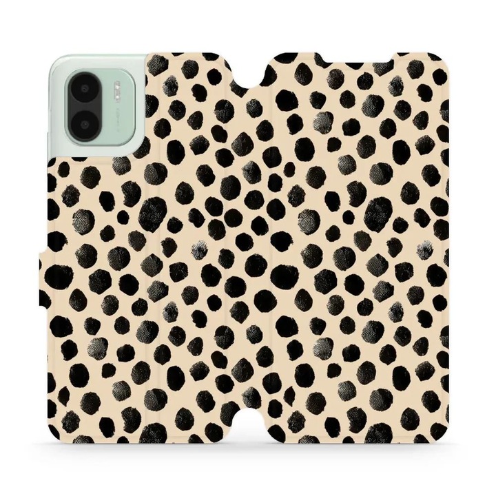 Husa flip Mobiwear pentru Xiaomi Redmi A2, design elegant, protectie completa, bej, set