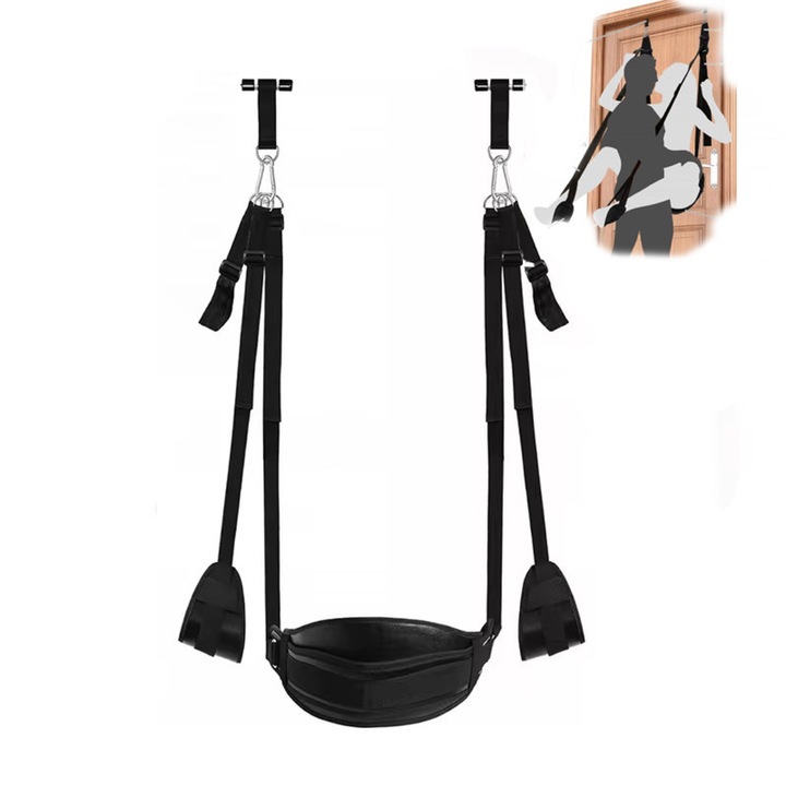 Set BDSM pentru cupluri, 2 in 1, curele ajustabile, perna din plus, negru