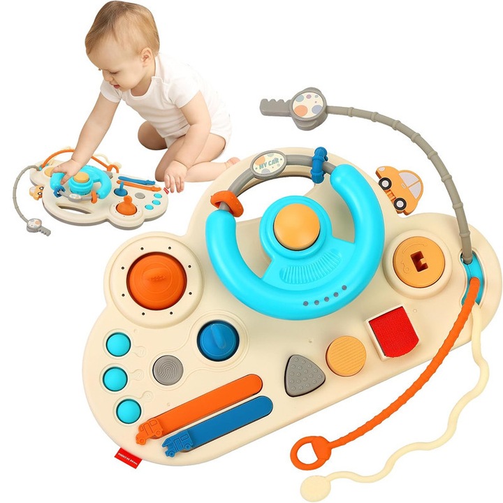 Volan interactiv cu sunete si lumini, CAKMGER, jucarie educationala, efecte speciale, multicolor