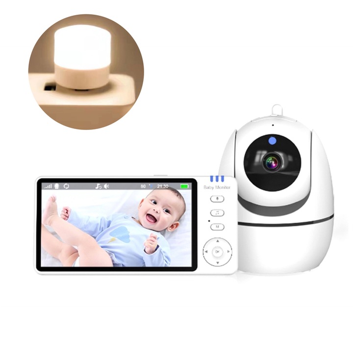 Видео бебефон CAKMGER, 5.0 инча, наблюдение на температурата, инфрачервено нощно виждане, двупосочно аудио