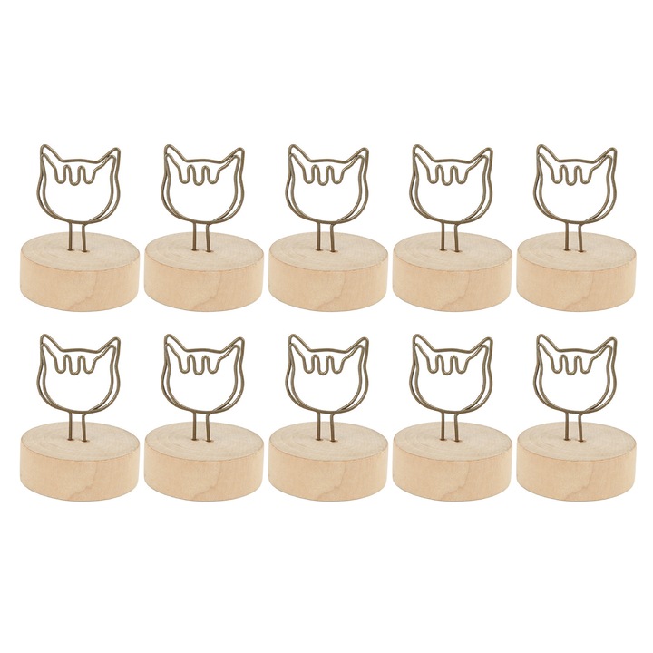 Set 10 suporturi pentru numere de masa, forma pisica, cires chinezesc si fier, 6x4.3cm, bej