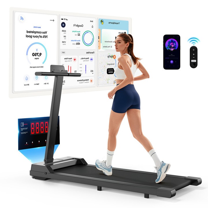 Бягаща пътека Revfit, 1-8 км/ч, сгъваема, LED дисплей, система за абсорбиране на удари, 38x100 см