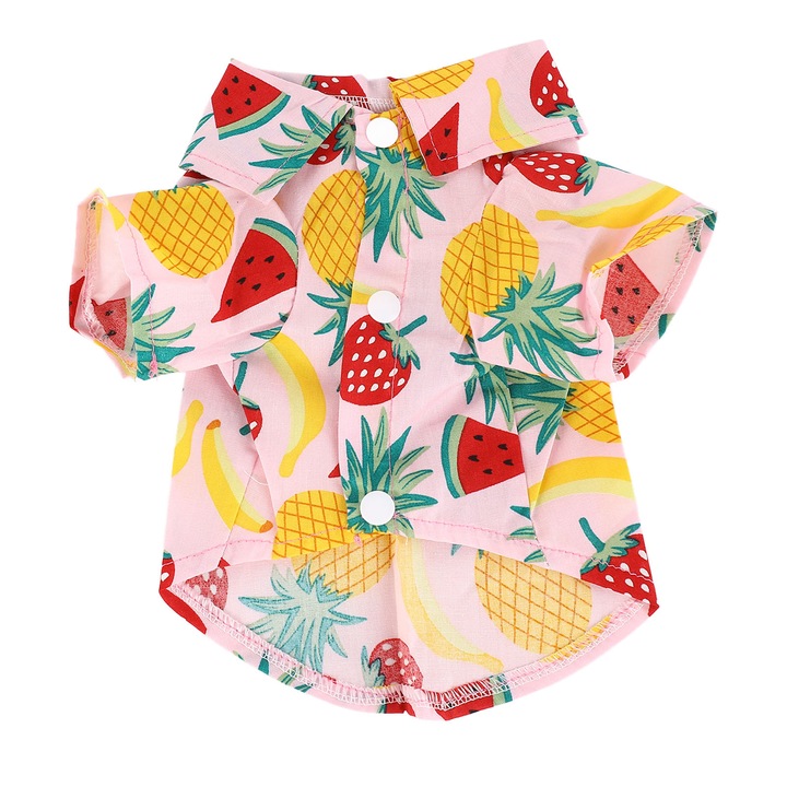 Camasa pentru caini, roz, material respirabil, model fructe, marimea XL