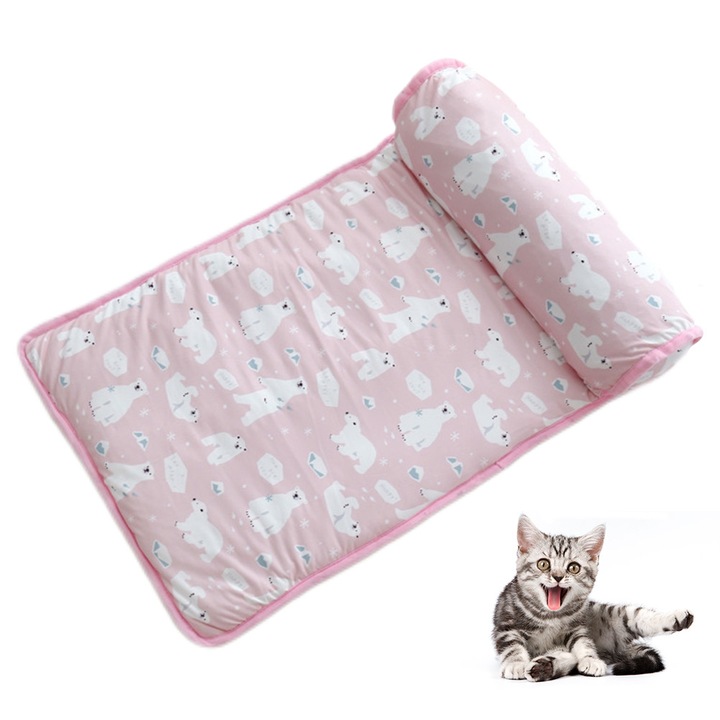 Culcus racoritor pentru animale HERUSI roz alb urs 60x40cm