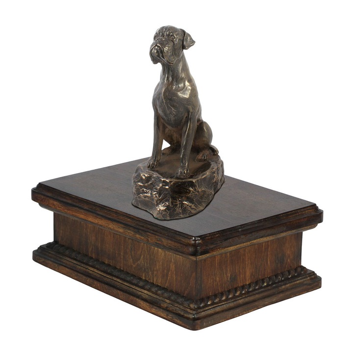 Урна за кучешки пепел, Art-Dog, класическа със статуетка, брезова дървесина, 21x29x11см