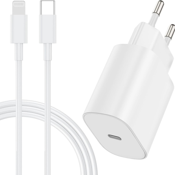 AIAUXAI бързо зарядно за iPhone, 20W универсален USB-C адаптер за бързо зареждане за Apple устройства с 6-футов кабел за Lightning Fast синхронизация на данни [сертифициран от MFi] (iPhone 14/13/12/11/14 Pro Max, X/XR/XS/8/Mini, iPad)