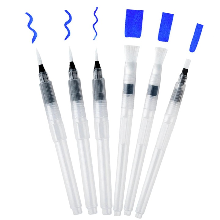 Set 6 Pensule Profesionale, SINBINTA, Capete plate si ascutite, Diferite dimensiuni, Moale si elastic, Designul ergonomic, Usor de curatat, Pentru pictura in ulei, acrilic, acuarela, vopsea faciala, Plastic/Nylon, Alb