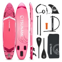 Stand Up PaddleBoard gonflabil, TSUNAMI, SUP PRO, T10, 351*81*15 cm, 13.5 kg, PVC, 160 kg flotabilitate, pagaie pentru inot, pompa de mana portabila, cu kit de reparatii, rucsac pentru toate accesoriile, roz/alb