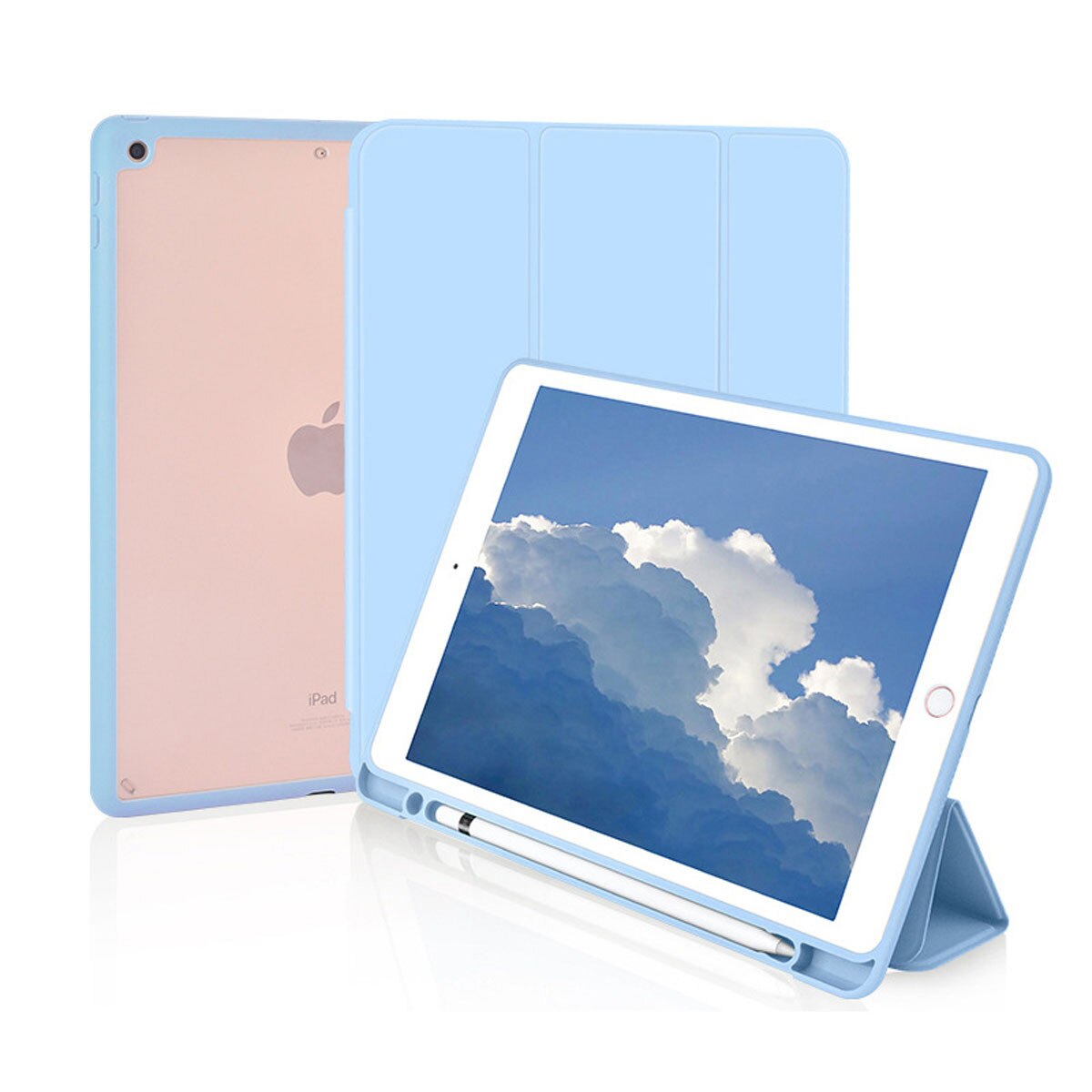Husa iPad 10.2 Inch, AMRINUGL, cu suport pentru creion, auto sleep/wake, culoare neagra, dimensiuni 10.2x7.5x0.5 inch