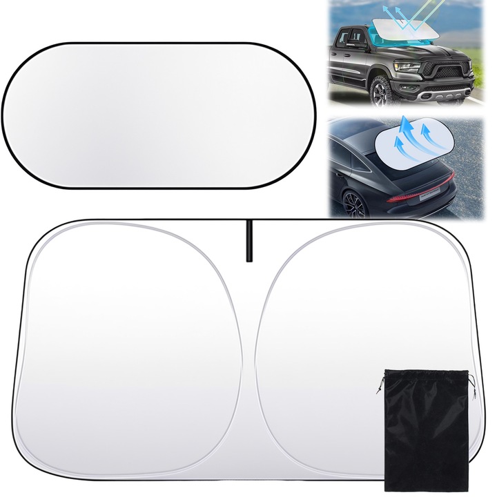 Set 2 Parasolare pentru Geamuri Auto, BYONDSELF®, Rezistent UV, Poliester Premium 190T, Pliabil, Argintiu