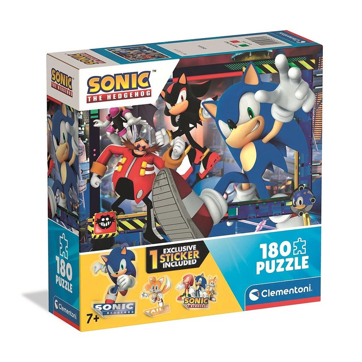 Puzzle 180 piese, Clementoni - Square Box - Sonic